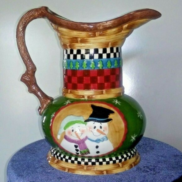 VTG Snowman Mr. & Mrs. Pitcher VASE Checkered Peggy Fairfax House of Hatten - Picture 1 of 11